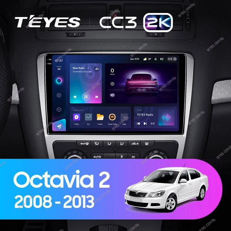 Штатная магнитола Teyes CC3 2K 4/32 Skoda Octavia 2 A5 (2008-2013) Серая