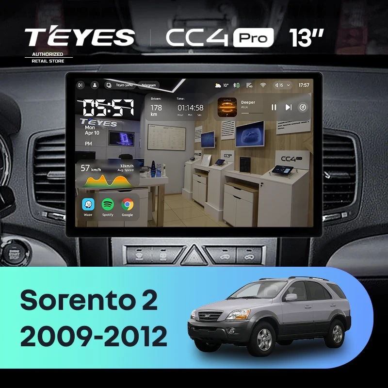 Штатная магнитола Teyes CC4 Pro 12/256 Kia Sorento 2 XM (2009-2012) Тип-A (13")