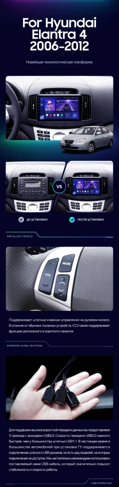 Штатная магнитола Teyes CC3L 4/32 Hyundai Elantra 4 HD (2006-2012)