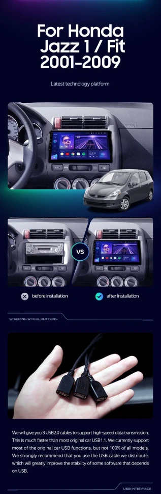 Штатная магнитола Teyes CC3 4/32 Honda Jazz 1 (2001-2009)