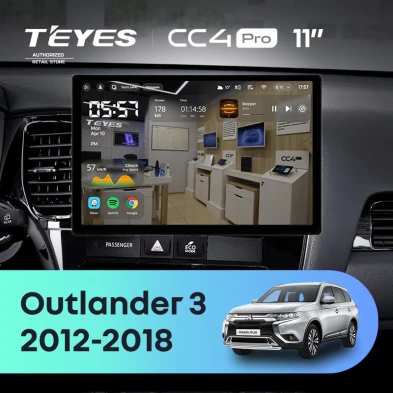 Штатная магнитола Teyes CC4 Pro 12/256 Mitsubishi Outlander 3 GF0W GG0W (2012-2018) Тип-A (11")