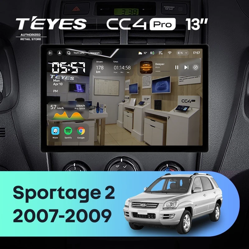 Штатная магнитола Teyes CC4 Pro 12/256 Kia Sportage 2 (2007-2009) (13")