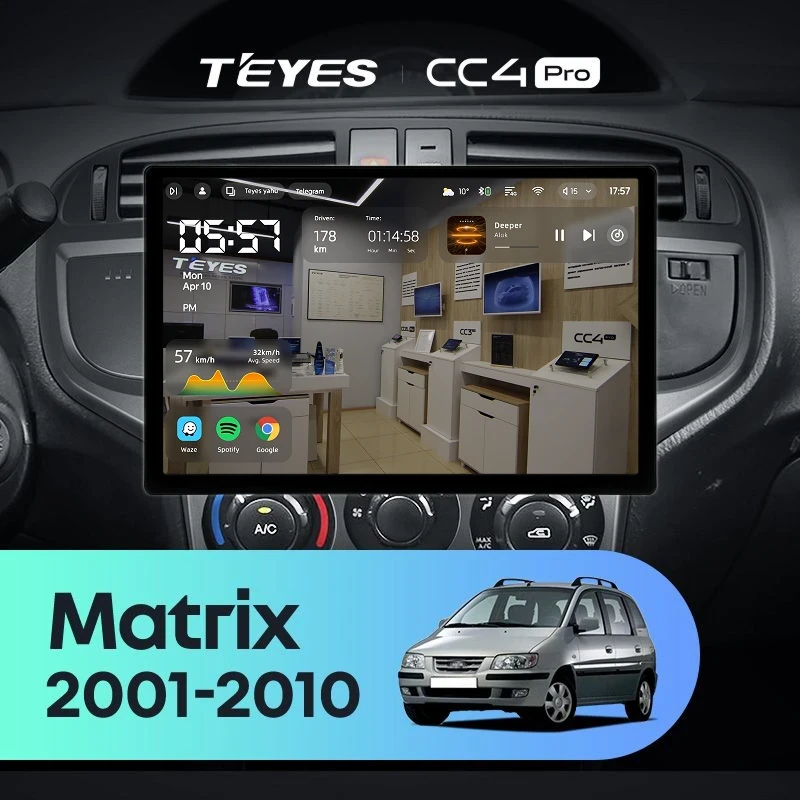 Штатная магнитола Teyes CC4 Pro 8/128 Hyundai Matrix (2001-2010) (13")